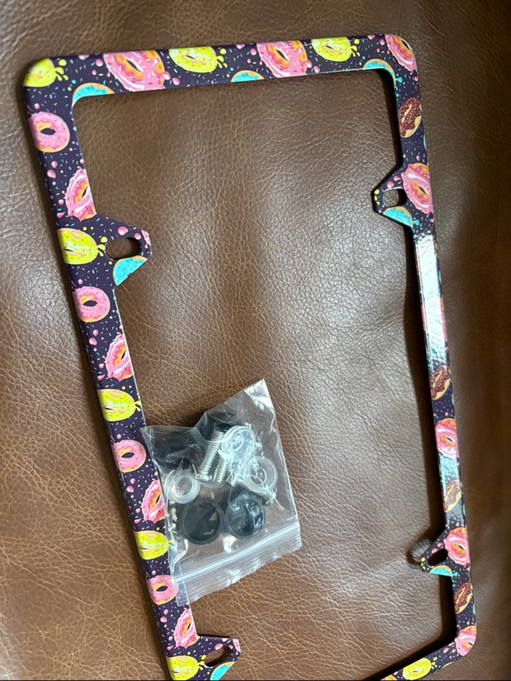 Colorful Donut Pattern License Plate Frame - Picture 3 of 7